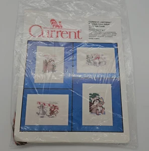 1988 Current Critters Cross Stitch Embossed Christmas Card Kit Set of 4 Size 5x7 - Picture 1 of 5