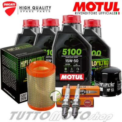 MOTUL - HIFLO - NGK Tagliando DUCATI Monster 696 con senza abs 2008-2014 / Olio Motul 5100 + Filtri