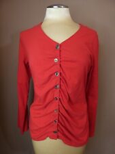 Neon Buddha Women's S Red Cotton Blend Button Up Top Ruched Long Sleeve