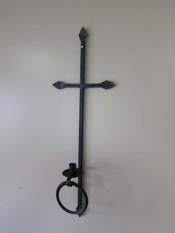 Vintage Wrought Iron Metal Cross Wall Sconce Candle Holder 28 1/2" Tall Cover