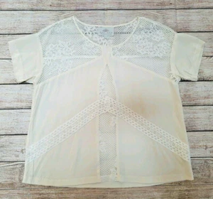MADISON MARCUS SMALL CREAM COTTON LACE SILK SHORT SLEEVE TOP SHIRT SM - Picture 1 of 7