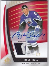 2017-18 UD SP GAME USED BRETT HULL 1/5 AUTO PATCH ALL STAR #83