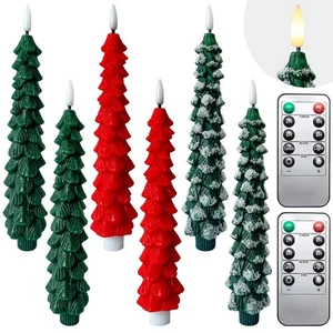 6 Pack Christmas Tree Taper Candles Flameless Taper Candles with Remote Timer... - Picture 1 of 7
