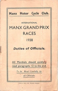 1938 ~ ISLE of MAN Manx Grand Prix Races DUTIES of OFFICIALS ~ Marshals Handbook - Picture 1 of 3