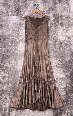 Maxi Vestido Komarov XL Mujer Encaje Volantes Charmeuse Arrugado Sin Mangas Foto 1 de 4