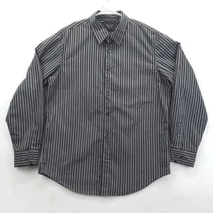 Structure Shirt Mens Large Black Gray Striped Premium Woven Long Sleeve Cotton - Picture 1 of 11