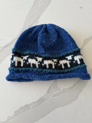 Sombrero Beanir 100% Lana Hecho en Irlanda Azul Con Diseño Animal Foto 1 de 4
