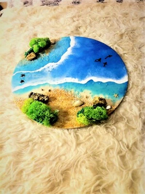 19.7'' Round Handmade Ocean Resin Painting,Christmas Gift,Resin Beach Art, Gift - Image 1 of 4