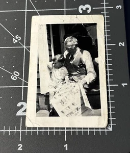 1920s Man & Boy Reading Newspaper COMICS Funny Papers Cartoon Snapshot PHOTO - Picture 1 of 3