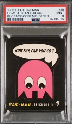 POP 1 PSA 9 RC 1980 Fleer Pac-Man Rookie 1st Edition Vintage Sticker Black Back - Image 1 of 3