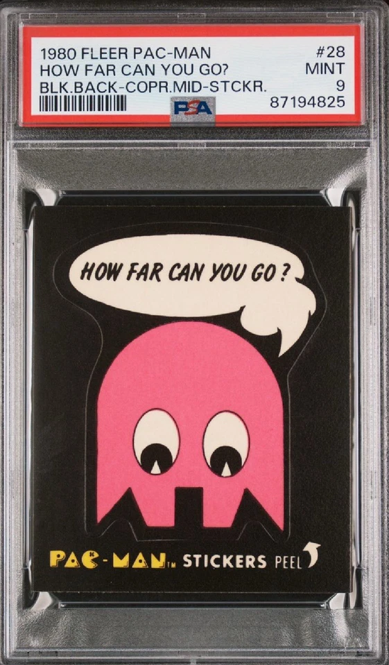 POP 1 PSA 9 RC 1980 Fleer Pac-Man Rookie 1st Edition Vintage Sticker Black Back - Image 1 of 3