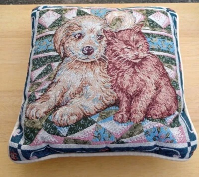 Decorative Pillow Cat and Dog Tapestry So Cute Animal Friends 12 x 12" *Read* - Image 1 of 4
