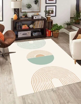 Minimalist Geometric Aesthetic Area Rug Grey Circles Rugs for Living Dining Room - Image 1 of 4