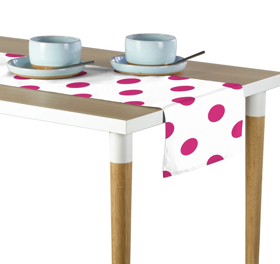 Pontos rosa quentes em corredores de mesa brancos - 12"x72" ou 14"x108" - Imagem 1 de 1