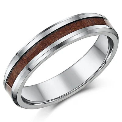Anillo de bodas unisex para hombres de titanio y madera de 5 mm Foto 1 de 2
