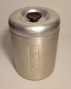 Spun Aluminum Mid Century Vintage Kitchen TEA Cannister w Lid Made In Italy MCM - Picture 1 of 4