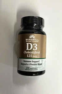 Vitamin D3 Cholecalciferol 125 mcg Windmill Naturals 100 softgel Exp 08/26 - Picture 1 of 5