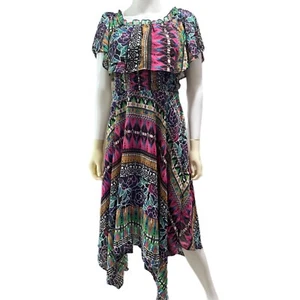 Rabbit Rabbit Rabbit Women’s 4 Colorful Smocked Off Shoulder Dress - Picture 1 of 6