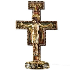 SAN DAMIANO STANDING CRUCIFIX 11" Hard Resin, Catholic, Corpus Christi, INRI - Picture 1 of 2