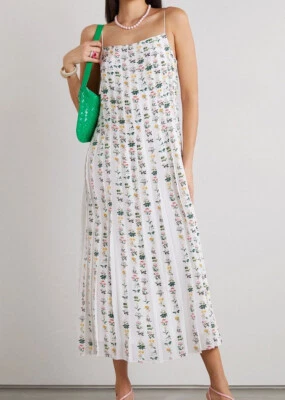 Vestido Adam Lippes Cami Estampado Floral Rayas Plisado Midi Seda Blanco Columpio 6 Foto 1 de 4