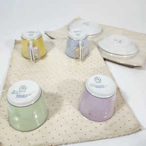 Set of 4 Royal Copenhagen Cup & Saucer NEW 1963 Pastel Pink Green Yellow Blue - Picture 1 of 17