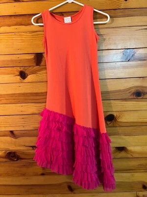 Vestido Lemon Loves Lima Naranja y Rosa Asimétrico Volantes Tul Niñas Usado en Excelente Condición Talla 7 Foto 1 de 2