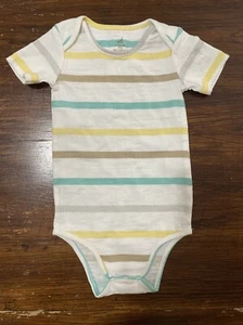 Aden Anais Baby Boy Bodysuit ~ White, Yellow, Teal & Tan ~ Stripes ~ 3-6 months - Picture 1 of 4