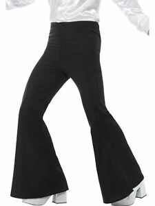 Black Flared Trousers Mens 60s 70s Fancy Dress Hippy Flares Disco Adults Costume