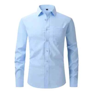 Men's Stretch Slim Fit Button Up Long Sleeve Solid Color Dress Shirt Formal Top - Picture 1 of 37