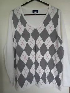 Vintage Basic Editions Argyle Sweater Womens XXL Ivory Gray - Picture 1 of 3