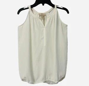 Ann Taylor Loft Petites weiße ärmellose Bluse transparent elastischer Saum Blouson Top - Bild 1 von 8