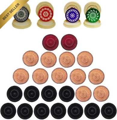 Carrom Board Wooden Coins Set 24 Pieces with 4 Strikers Professional Tournament  - image 1 of 4