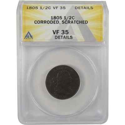 1805 Lg 5 Stems Draped Bust Half Cent VF 35 Details ANACS SKU:CPC0830 - Image 1 of 4