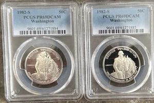 TWO (2) 1982-S PF69 George Washington Commemorative Half Dollar PCGS - Picture 1 of 10