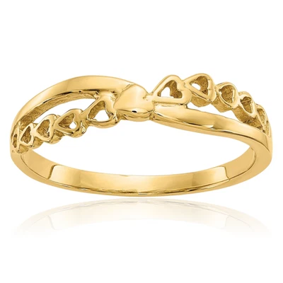 Anillo llamativo retorcido banda tejida corazón cruzado oro amarillo macizo 14K Foto 1 de 4