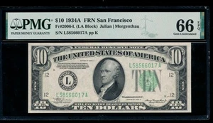 AC 1934A $10 San Francisco FRN PMG 66 EPQ L-A block Fr 2006-L Gem! - Picture 1 of 2