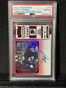 Drake London RC Auto 2022 Contenders Rookie Ticket Auto Variation Red Zone PSA 8 - Picture 1 of 2