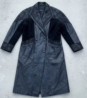 Abrigo de cuero Wilsons para mujer mediano negro trinchera doble botonadura ribete de cachemira Foto 1 de 4