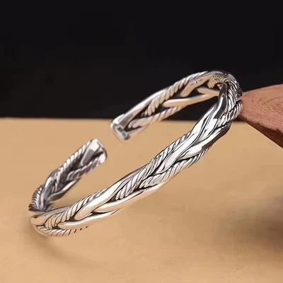 Brazalete tejido trenzado enchapado en plata antiguo para hombres mujeres, brazalete de muñeca Reino Unido Foto 1 de 4