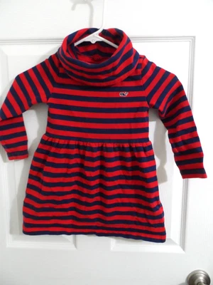 Vestido de baleia Vineyard Vines meninas enseada listra rugby gola alta azul marinho/vermelho tamanho 4T - Imagem 1 de 4
