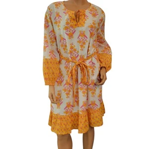 J Crew Womens Floral Print Dress Size Small Romantic Orange White Tie Waist - Picture 1 of 16