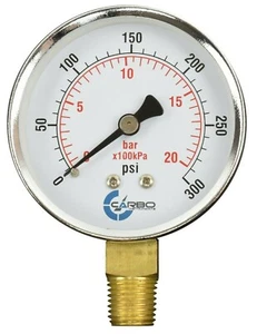 2-1/2" Pressure Gauge - Chrome Plated Steel Case, 1/4"NPT, Lower Mnt. 300 PSI - Picture 1 of 4
