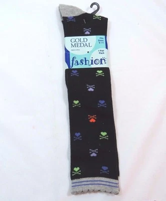 Mujer Crossbones Corazones Pantalón Negro Hasta la Rodilla Calcetines Talla 9-11 Gris Borde  Foto 1 de 3