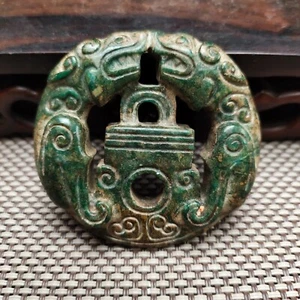 NUOVA INSERZIONE Antica Cina giada naturale intagliata doppio drago statua pendenteH465 - Foto 1 di 6