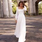 Long Sleeve Backless Satin Train Buttons A Line  Bridal Gown Wedding Dress