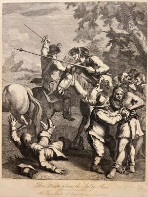 Antik Stahlstich 1860 Don Quijotes Home Caricaturas Engraving Illustration - Bild 1 von 4