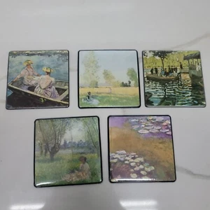 Vintage 4 inch Plastic Coasters River Boat Garden Flowers-Set of 5!! - Picture 1 of 9