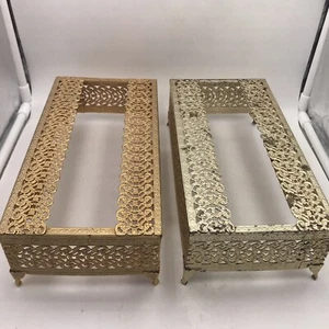 Vintage Metal Filigree Tissue Box Cover Gold Tone  Hollywood Regency Lot Of 2 - Picture 1 of 5