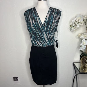 Akiko Seath Silk Dress In Black Green L USA - Picture 1 of 6