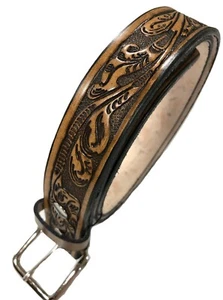Oak Leaf Beautiful Floral Design Handmade Men Western Work Casual Leather Belt - Picture 1 of 2